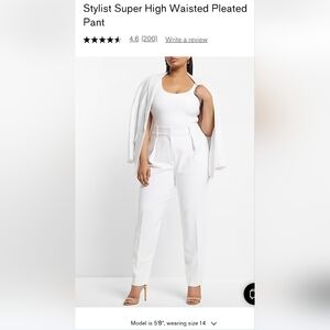 White high-waisted pleated pants